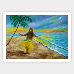 Hula Girl on the Beach Sunset Sticker